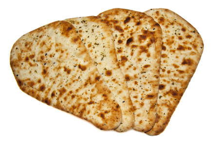 Four fresh naan bread isolated over white