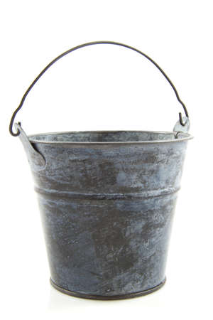Old metal bucket isolated on a white backgroundの写真素材
