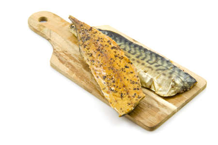 Pepper mackerel on plate isolated over whiteの写真素材