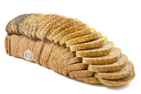 Fresh brown bread with seeds isolated over white