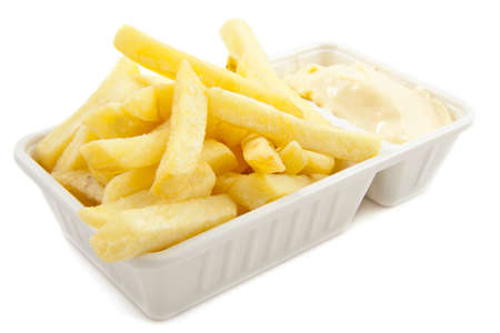 Box with dutch frites isolated over white