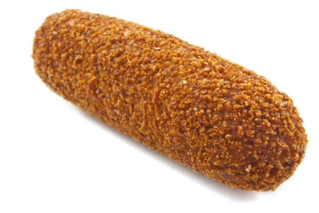 Brown crusty dutch kroket isolated over whiteの写真素材
