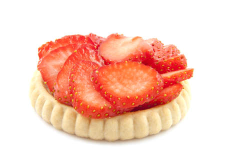 Delicious fresh strawberry pie isolated over whiteの写真素材