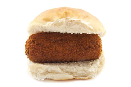 A bun with dutch kroket isolated over whiteの写真素材