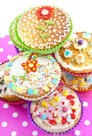 Colorful decorated delicious cup cakes for background useの写真素材