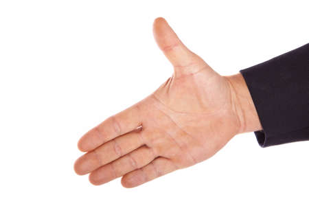 caucasian hand reaching isolated on a white backgroundの写真素材
