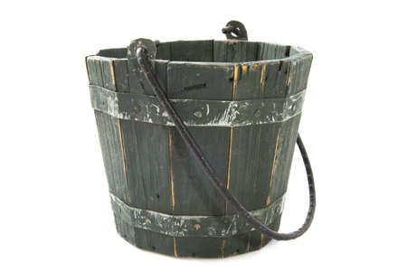 Bucket made of wood isolated over whiteの写真素材