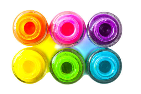 Colorful nailpolish close-up isolated over whiteの写真素材