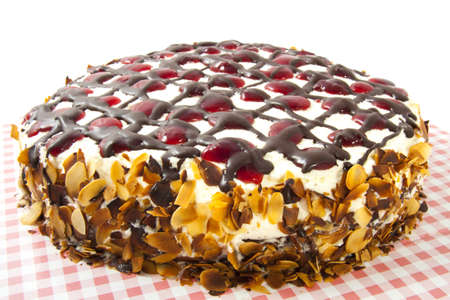 Tasty pie topping with chocolate lines on cream