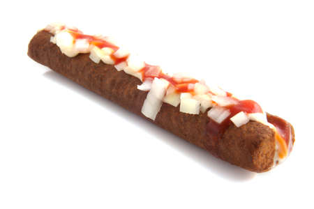 Dutch frikandel speciaal isolated on a white backgroundの写真素材