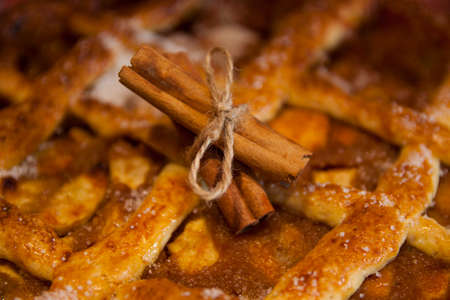 Close up from a cinnamon spiced apple pieの写真素材