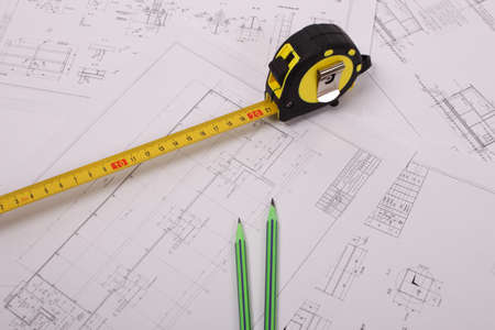 building plans, roulette and pencilsの写真素材