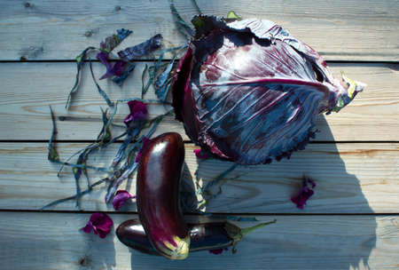 Concept autumn harvest cabbage and squash. Selective Focusの写真素材