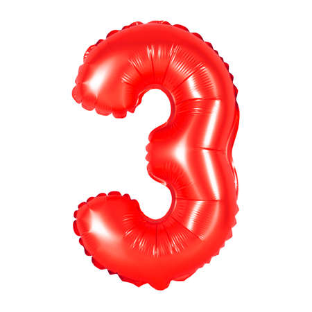 number 3 (three) of red balloons on a white background. discounts and sales, holidays and educationの写真素材