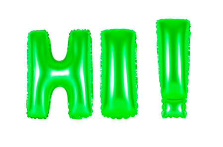 hi, greeting, green number and letter balloonの写真素材