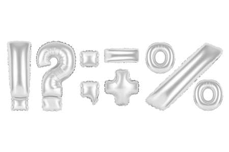 chrome (grey) alphabet balloons, punctuation marks, chrome (grey) number and letter balloonの写真素材