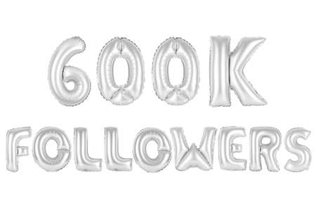 chrome (grey) alphabet balloons, 600K (six hundred thousand) followers, chrome (grey) number and letter balloonの写真素材