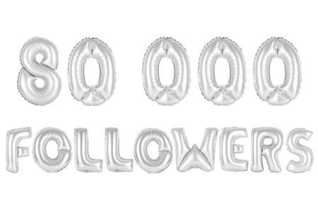 chrome (grey) alphabet balloons, 80K (eighty thousand) followers, chrome (grey) number and letter balloonの写真素材