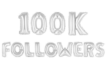 chrome (grey) alphabet balloons, 100K (one hundred thousand) followers, chrome (grey) number and letter balloonの写真素材