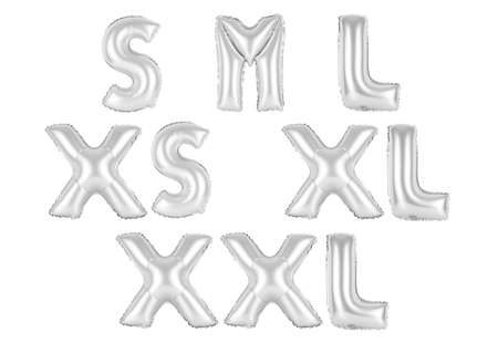 chrome (grey) alphabet balloons, Clothes size range set, (s, m, l, xs, xl, xxl), chrome (grey) number and letter balloonの写真素材