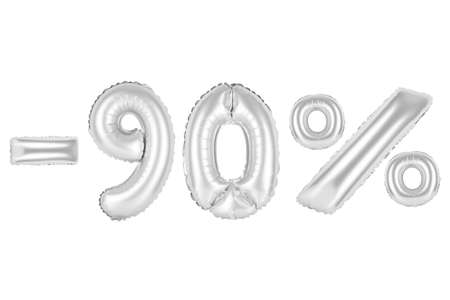 chrome (grey) alphabet balloons, 90 percent, ninety percent off, chrome (grey) number and letter balloonの写真素材