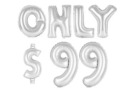 chrome (grey) alphabet balloons, only ninety-nine dollars, chrome (grey) number and letter balloonの写真素材