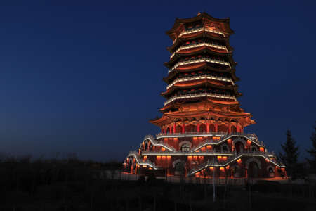 ancient pagoda at nightの写真素材
