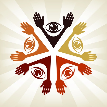 Colorful eye people design with a sunburst background.のイラスト素材