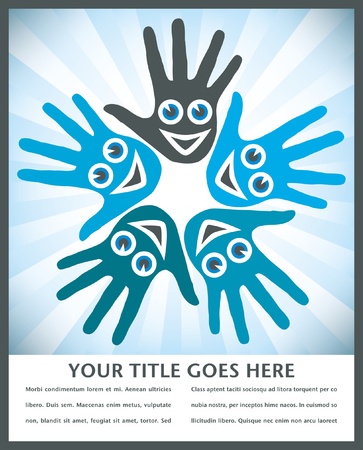 Circle of hands with happy faces with copy space. のイラスト素材