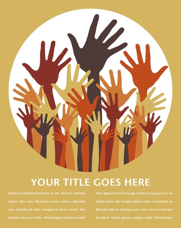 Large group of happy hands vector design with text space. のイラスト素材
