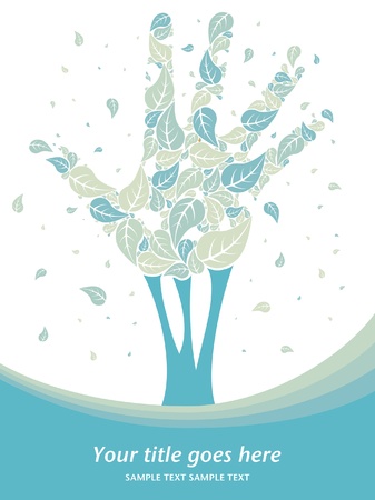 Leaves falling from a hand shaped tree with copy space vector. のイラスト素材