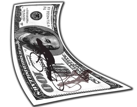 Riding a bicycle on a dollar billの写真素材