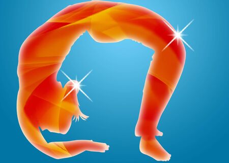 Gymnast on a blue background with reflectionsの写真素材