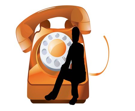 Business man sitting in an orange phoneの写真素材