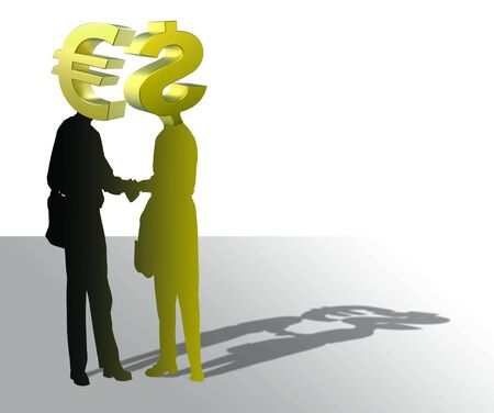 Euro and dollar shaking handsの写真素材