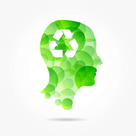 recycling symbol in green bubble head posterのイラスト素材