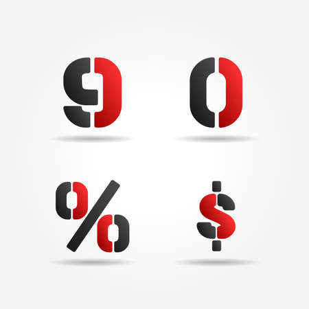 90 3d red stencil numbersのイラスト素材