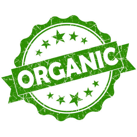 ORGANIC green vintage round grunge seal isolated on white backgroundの写真素材