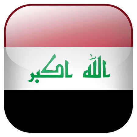 Iraq national flag square button isolated on white backgroundの写真素材