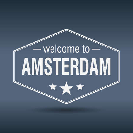 welcome to Amsterdam hexagonal white vintage labelのイラスト素材