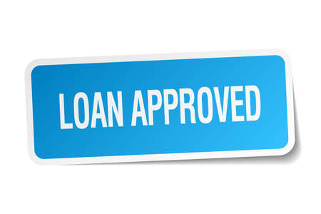 loan approved blue square sticker isolated on whiteのイラスト素材