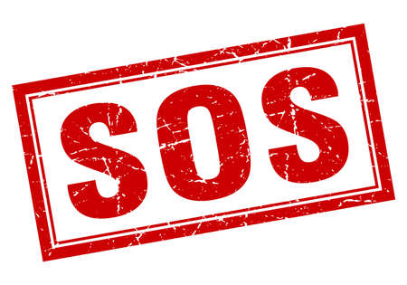 sos red square grunge stamp on whiteのイラスト素材