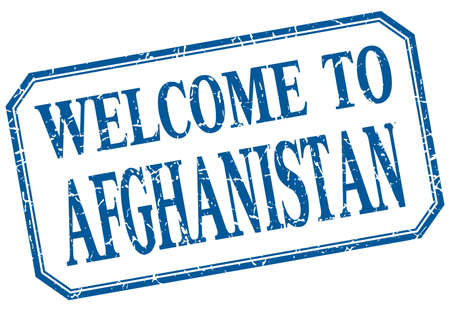 Afghanistan - welcome blue vintage isolated labelのイラスト素材