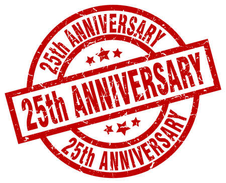 25th anniversary round red grunge stampのイラスト素材