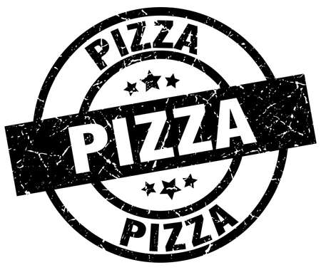 pizza round grunge black stampのイラスト素材