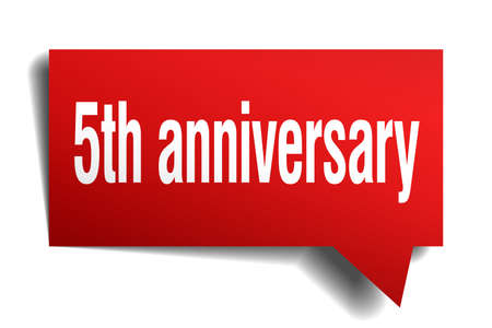 5th anniversary red 3d square isolated speech bubbleのイラスト素材