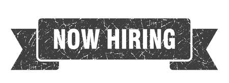 now hiring grunge ribbon. now hiring sign. now hiring bannerのイラスト素材