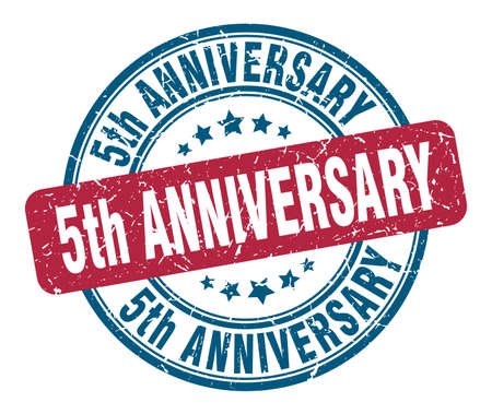 5th anniversary stamp. 5th anniversary round grunge sign. 5th anniversaryのイラスト素材