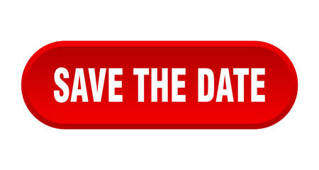 save the date button. save the date rounded red sign. save the dateのイラスト素材