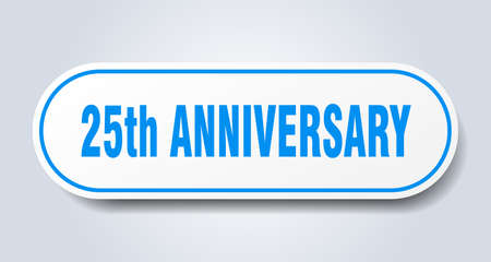 25th anniversary sign. 25th anniversary rounded blue sticker. 25th anniversaryのイラスト素材